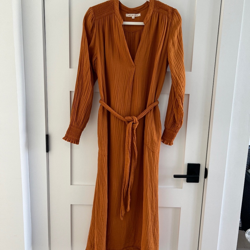 XIRENA Maxi Split V collar belted dress- Size M